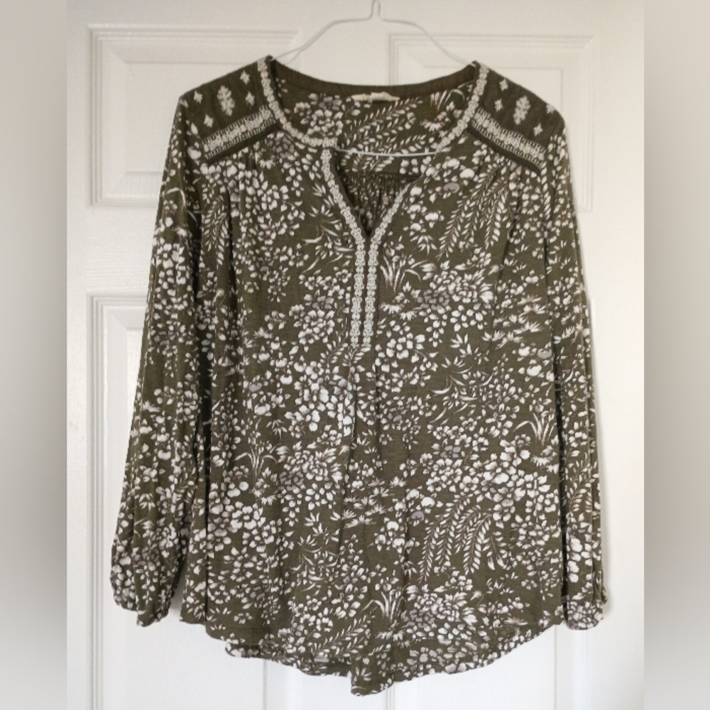 Lucky Brand Green Floral Print Blouse Size 1X